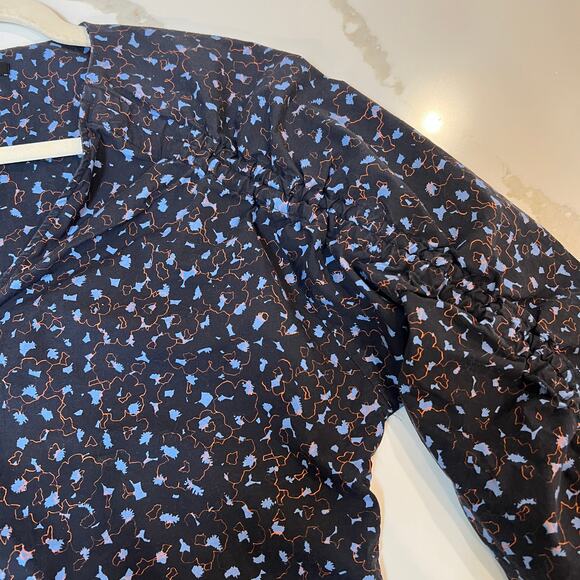 COS drawstring sleeve V neck cotton blouse navy  Sz 6 - Picture 9 of 11